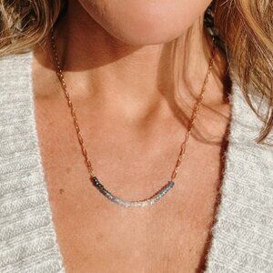 Gorgeous Sapphire Necklace Blue Ombre Sapphire Beaded Necklace Non-tarnish Gold